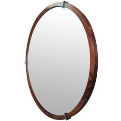 JENNIFER TAYLOR HOME 31.5" Modern Round Accent Mirror Walnut Wood & Veneer In Brown
