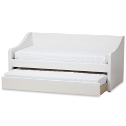 BOWERY HILL Faux Leather Daybed With Trundle In In White