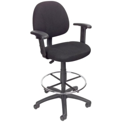 BOSS OFFICE PRODUCTS Contoured Comfort Rolling Fabric Drafting Stool With Arms In In Black