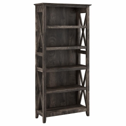 BUSH Key West Tall 5 Shelf Bookcase In Dark Hickory - Engineered Wood In Gray