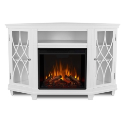 BOWERY HILL Modern Solid Wood Corner Fireplace Tv Stand In In White