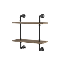 BOWERY HILL Modern Wood 2-Tier Wall Display Shelf In Natural