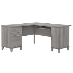 BUSH Somerset 60W L Shaped Desk With Storage In Platinum - Engineered Wood In Gray
