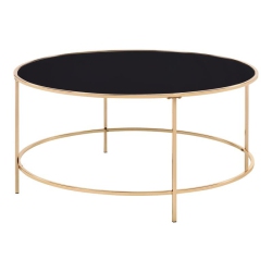 BOWERY HILL Contemporary Glass Top Round Coffee Table In In Gold