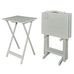 LINON Lorie Wood Compass Five Piece Tray Table Set In In Gray