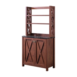 BOWERY HILL Farmhouse Wood Multi-Storage Kitchen Cabinet In Walnut