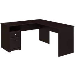 BUSH Cabot 60W L Shaped Desk With Drawers In Espresso Oak - Engineered Wood