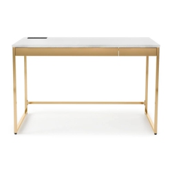 BOWERY HILL Contemporary Metal Writing Desk With USB Port In In White