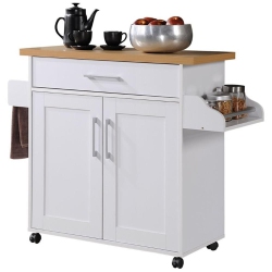 HODEDAH Kitchen Island With Spice Rack Plus Towel Holder In Wood In White