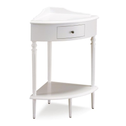 BOWERY HILL Contemporary Solid Wood Corner Table With Drawer In In White