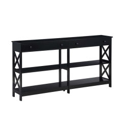 CONVENIENCE CONCEPTS Oxford Two-Drawer 60-Inch Console Table With Shelves In Wood Finish In Black