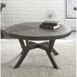 BOWERY HILL Round Coffee Table In Weathered In Gray