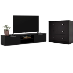 TVILUM CANADA 2 Piece Set With 68" Tv Stand And 3 Drawer Dresser In In Black