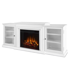 BOWERY HILL Contemporary Solid Wood Electric Fireplace In In White