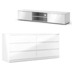 TVILUM CANADA 2 Piece Set With 68" Tv Stand And 6 Drawer Dresser In Gloss In White