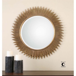 BOWERY HILL Contemporary Iron Round Glass Mirror In Gold