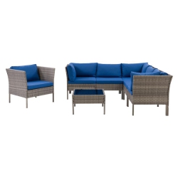 CORLIVING CANADA Corliving 7PC Patio Sectional Set With Chair - Blended Grey With Cushions In Blue