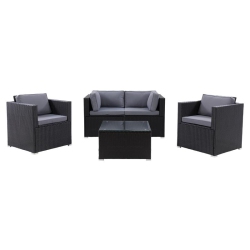 CORLIVING CANADA Corliving Patio Sofa Sectional Set 5PC - With Gray Fabric Cushions In Black
