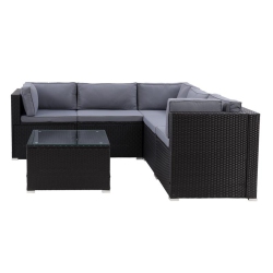 CORLIVING CANADA Corliving Patio Sectional Set 6PC - With Gray Fabric Cushions In Black