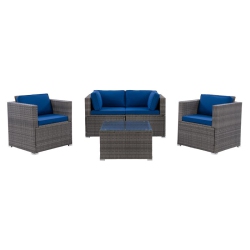 CORLIVING CANADA Corliving Patio Sofa Sectional Set 5PC - Grey With Fabric Cushions In Blue
