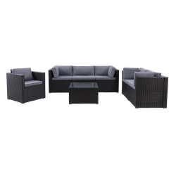CORLIVING CANADA Corliving Patio Sofa Sectional Set 7PC - With Gray Fabric Cushions In Black