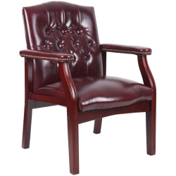 BOWERY HILL Traditional Faux Leather Tufted Guest Chair In Oxblood