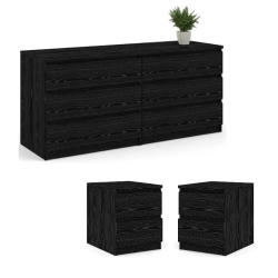 TVILUM CANADA 3 Piece Set With 6 Drawer Dresser And 2 Drawer Nightstand In In Black