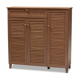 BOWERY HILL Wood 11-Shelf And Drawer Shoe Cabinet In Walnut In Brown