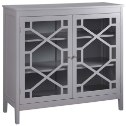 LINON Betty Wood And Glass Large Cabinet In In Gray