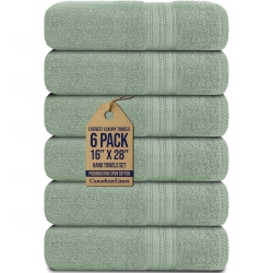 CANADIAN LINEN Luxury Everest Hand Towels, 16”X28”, 6 Pack, Soft Absorbent Cotton Lightweight Quick Dry Sports Towels Set for Home Kitchen, Sage
