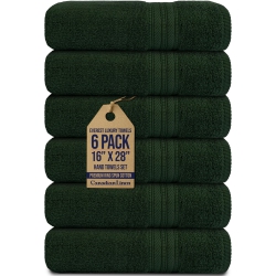 CANADIAN LINEN Luxury Everest Hand Towels, 16”X28”, 6 Pack, Lightweight Quick Dry Soft Absorbent Cotton Kitchen Towels Set for Hair Salon Hunter