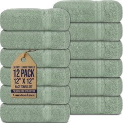 CANADIAN LINEN 12 Pack Luxury Everest Washcloths, 12”X12”, Soft Absorbent Cotton Lightweight Quick Dry Face Cloth for Home, Guest Room Spa, Sage