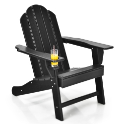 COSTWAY Patio Adirondack Chair Weather Resistant Garden Deck W/cup Holder
