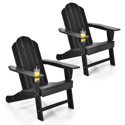 COSTWAY 2PCs Patio Adirondack Chair Weather Resistant Garden Deck W/cup Holder