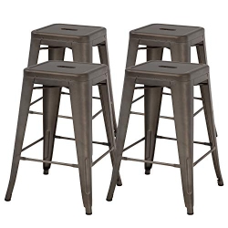 FDW Metal Bar Stools Set Of 4 Counter Height Barstool Stackable Barstools 24 Inch 30 Inch Indoor Outdoor Patio Bar Stool Home Kitchen Dining Stool