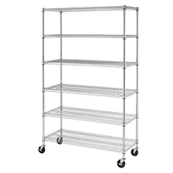FDW 48 Inch L×18 Inch W×76 Inch H Wire Shelving Unit Metal Shelf \w 6 Tier Casters Adjustable Layer Rack Strong Steel for Restaurant Garage Pantry