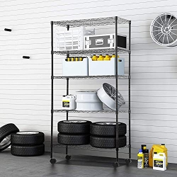 FDW 30" L×14" W×60" H Wire Shelving Unit Metal Shelf \w 5 Tier Casters Adjustable Layer Rack Strong Steel for Restaurant Garage Pantry Kitchen