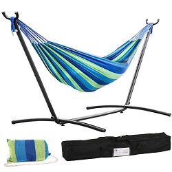 FDW Hammock Stands, Portable Hammock Stand Heavy Duty Steel Stand for Outdoor Patio Or Indoor With Portable Carrying Bag, Blue