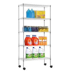 FDW 30" L×14" W×60" H Wire Shelving Unit Metal Shelf \w 5 Tier Casters Adjustable Layer Rack Strong Steel for Restaurant Garage Pantry Kitchen