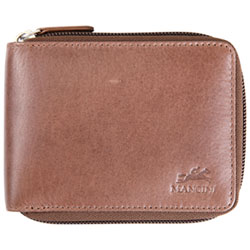Mancini Bellagio RFID Genuine Leather Bi-fold Zipper Wallet - Grey
