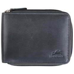 Mancini Bellagio RFID Genuine Leather Bi-fold Zipper Wallet - Grey