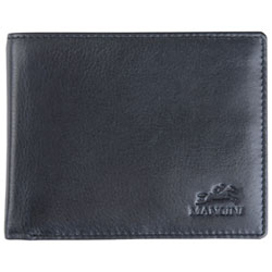 Mancini Bellagio RFID Genuine Leather Bi-fold Wing Zipper Wallet - Black