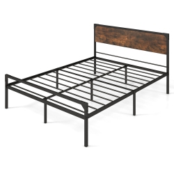 COSTWAY Platform Queen/full Bed With Rustic Headboard & Footboard Strong Metal Slat Support