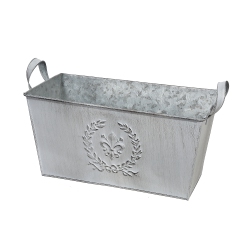 MAISON CONCEPTS Embossed Metal Planter With Handle (Rect) In White