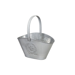 MAISON CONCEPTS Embossed Metal Planter With Handle (Basket) In White