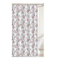 MAISON CONCEPTS Printed Canvas Shower Curtain With Roller Hooks (Paris)