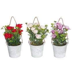 MAISON CONCEPTS Artificial Roses In Cement Hanging Pot (Asstd) - Set Of 3
