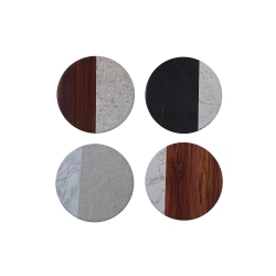 MAISON CONCEPTS 4 PC Round Ceramic Coasters (Marble And Wood) - Set Of 4
