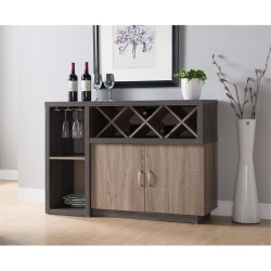 BOWERY HILL Transitional Wood Wine Rack Buffet In Distressed In Gray