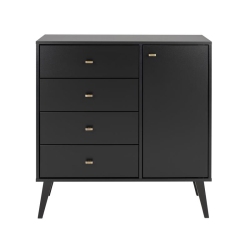 PREPAC CANADA Prepac Milo Mid Century Modern 4-Drawer Chest With Door In In Black